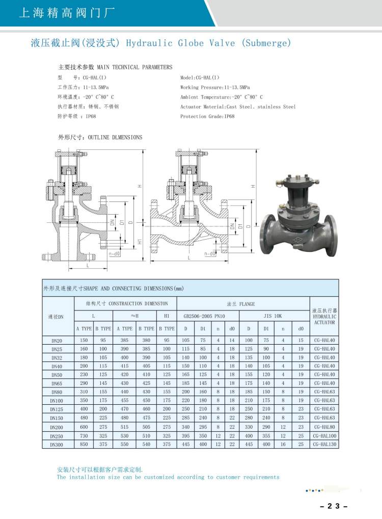 ҺֹyCG--HAL(]ʽ)HydraulicGlobeValve(Submerge)